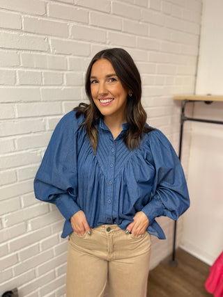 Jean-ius Vibes Button Down Denim Top