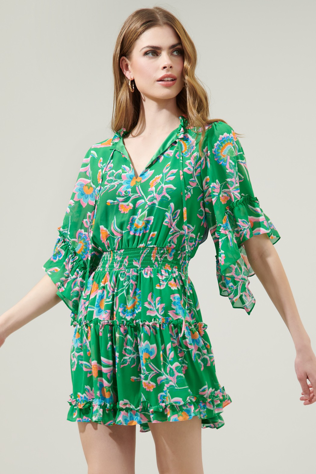 Belize Floral Bell Sleeve Mini Dress – Maren + Main Boutique