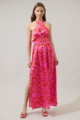 Coral Kiss Halter Maxi Dress