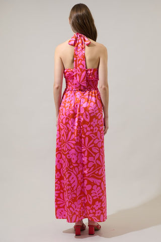 Coral Kiss Halter Maxi Dress