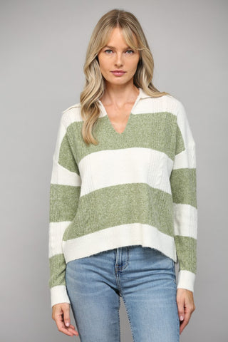 Striped Sensation Collared Sweater