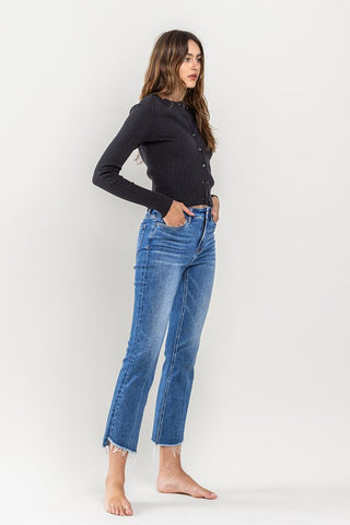 Encouragingly-High Rise Raw Step Hem Kick Flare Jeans