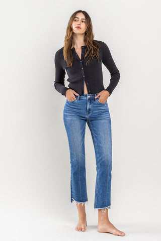 Encouragingly-High Rise Raw Step Hem Kick Flare Jeans