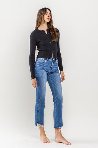 Encouragingly-High Rise Raw Step Hem Kick Flare Jeans