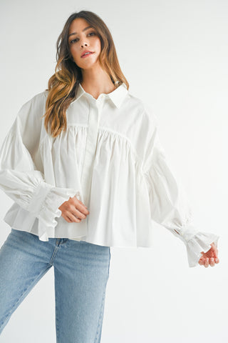 Pining For Poplin Button Down Top