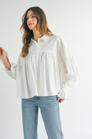 Pining For Poplin Button Down Top