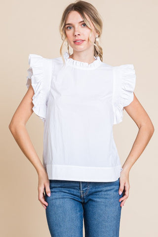 Solid Smocked Frill Sleeve Top