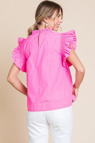 Solid Smocked Frill Sleeve Top