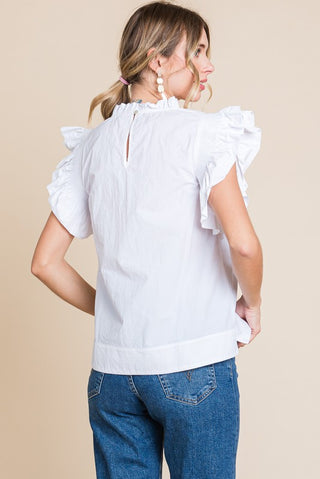 Solid Smocked Frill Sleeve Top