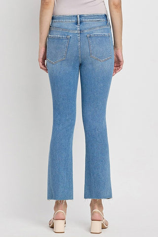 Reptar-High Rise Raw Hem Crop Flare Jeans