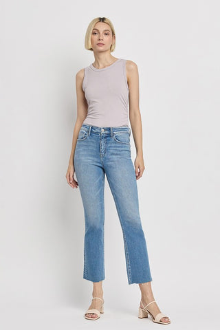 Reptar-High Rise Raw Hem Crop Flare Jeans