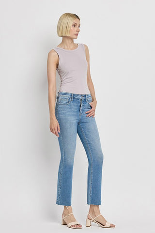 Reptar-High Rise Raw Hem Crop Flare Jeans