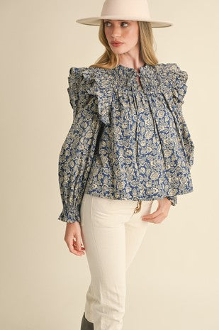 Ruffle And Flow Printed Puff Sleeve Top