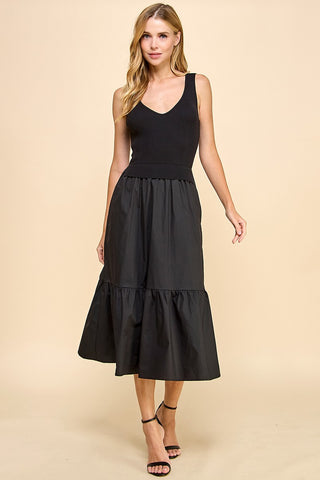 Knit Bodice Goddess Tiered Midi Dress