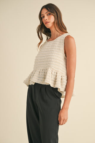 Thread Lightly Frayed Textured Babydoll Top