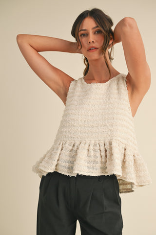 Thread Lightly Frayed Textured Babydoll Top