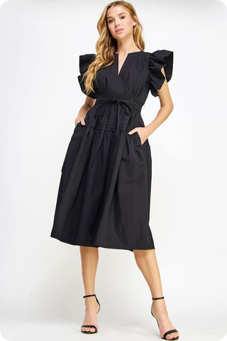 Poplin Perfection Tie Waist Midi Dress