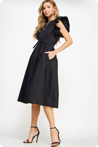 Poplin Perfection Tie Waist Midi Dress