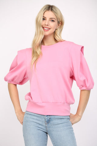 Pink Power Puff Sleeve Sweatshirt