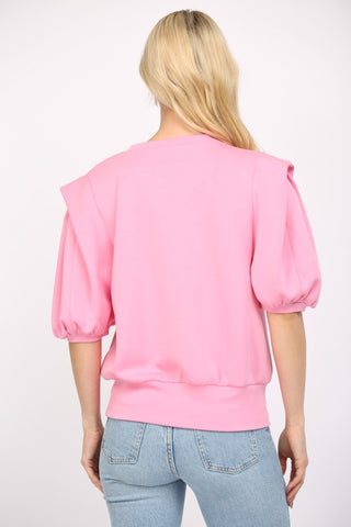 Pink Power Puff Sleeve Sweatshirt