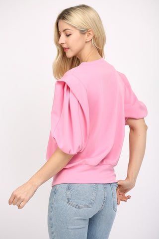 Pink Power Puff Sleeve Sweatshirt