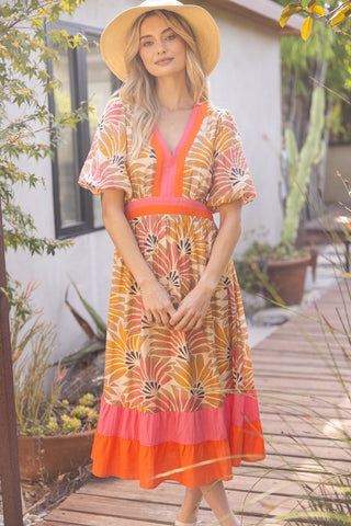 Sunset Petals Midi Dress