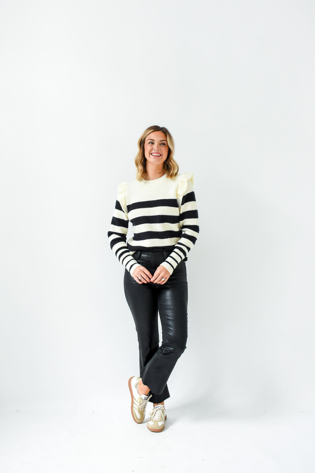 Better In Stripes Ruffle Detail Sweater