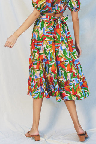 Hawaiian Gardens Tiered Midi Skirt