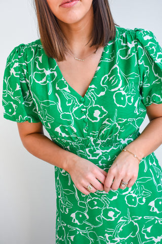 Going Green Puff Sleeve Midi Dress