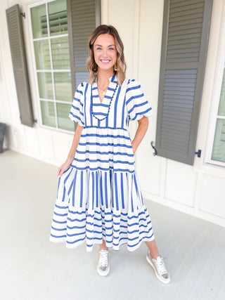 Striped And Scalloped Midi Dress