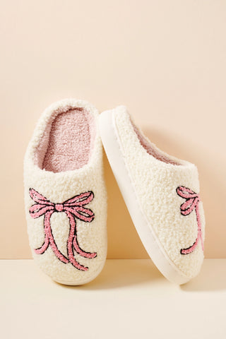 Fuzzy Bliss Fleece Bow Slippers