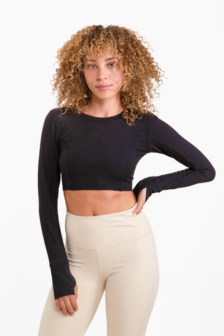 Cropped Long Sleeve Top With Tie-Back