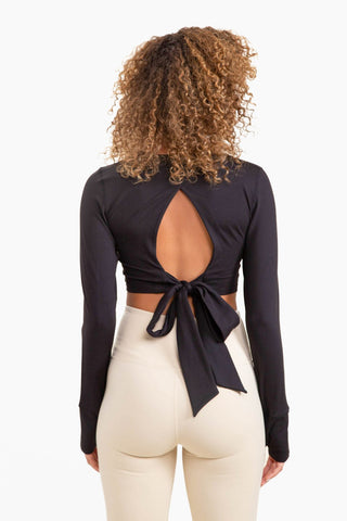 Cropped Long Sleeve Top With Tie-Back