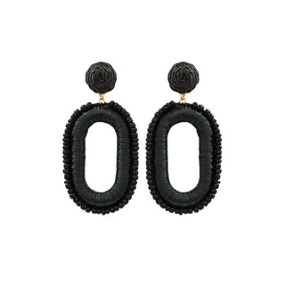 Beaded Open Oval Raffia Earrings