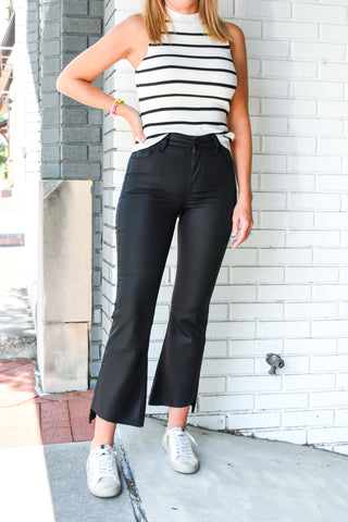 Happi Black Coated Step Hem Cropped Flare Jean