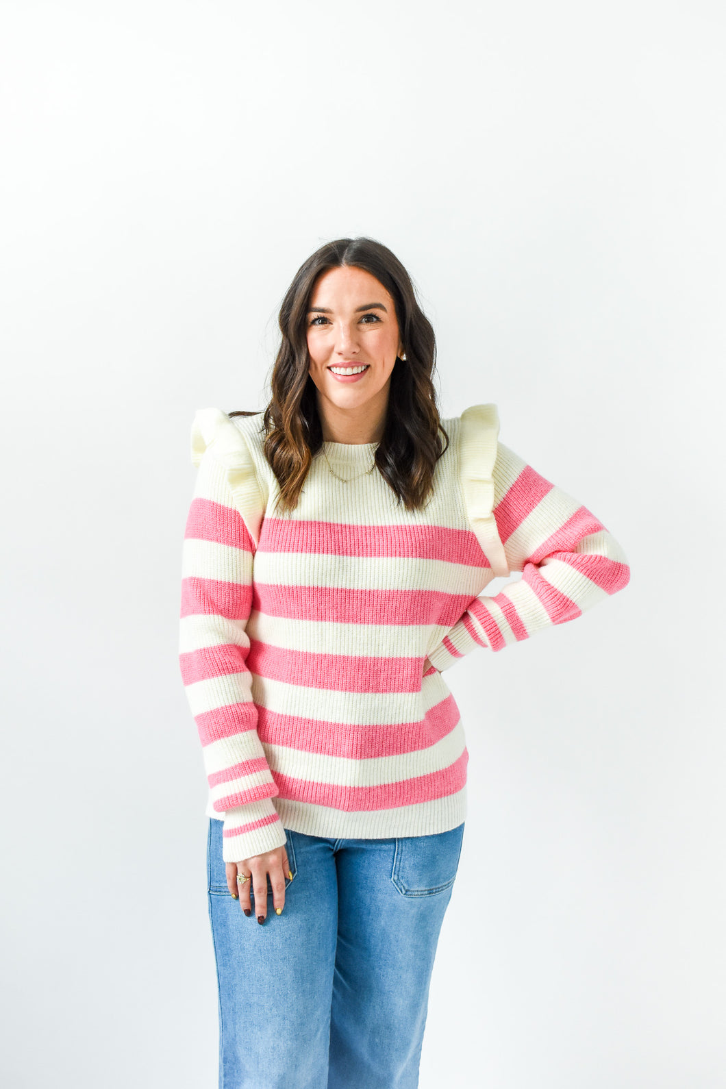 Better In Stripes Ruffle Detail Sweater