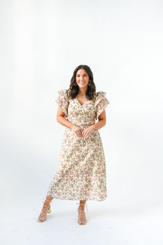 Blush And Bloom Floral Ruffle Sleeve Dress