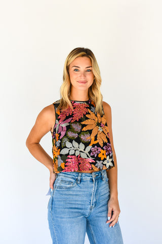 Sequin Days Floral Crop Top