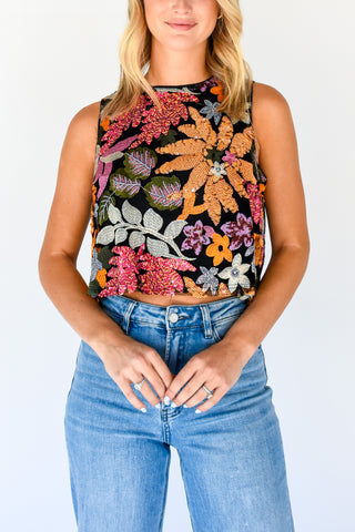 Sequin Days Floral Crop Top