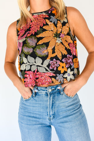 Sequin Days Floral Crop Top