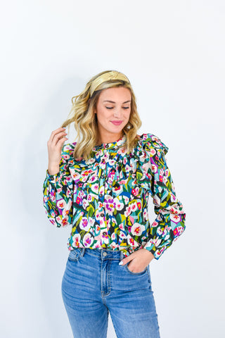 Perfectly Printed Ruffle Shoulder Top