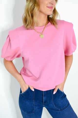 Pink Power Puff Sleeve Sweatshirt