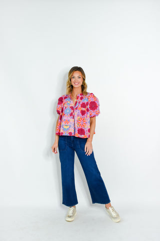 Bright Botanicals Button Up Top