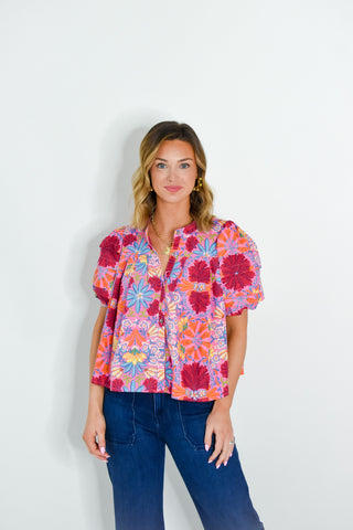 Bright Botanicals Button Up Top