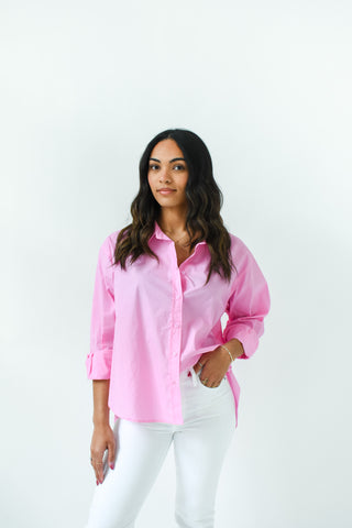 Simply Solid Poplin Button Up Top