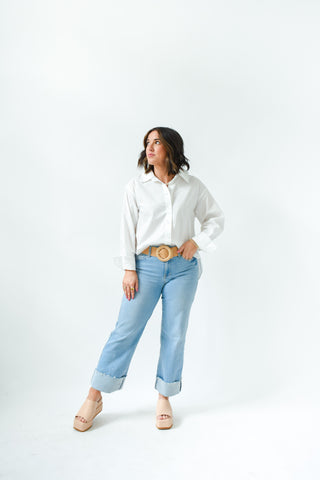 Simply Solid Poplin Button Up Top