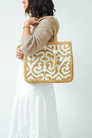 Arabesque Print Jute Tote