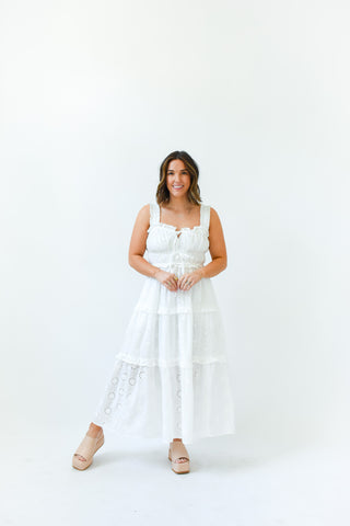 White On Time Eyelet Midi Dress