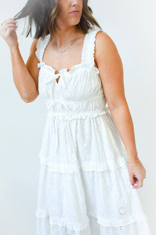 White On Time Eyelet Midi Dress