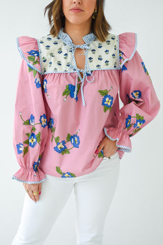 Rose Ruffles Flower Print Top